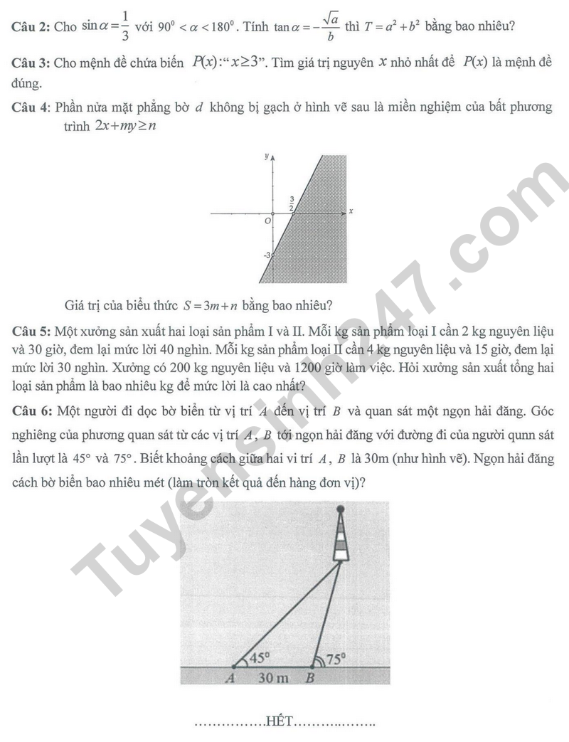 De thi giua ki 1 lop 10 mon Toan 2024 - THPT Nguyen Quoc Trinh