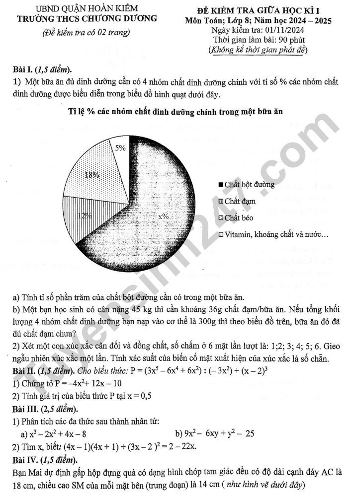 De thi giua ki 1 nam 2024 THCS Chuong Duong - lop 8 mon Toan