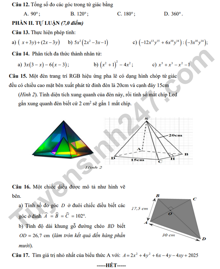 De thi giua ki 1 Toan 8 THCS Phuc Loc 2024 - Co dap an