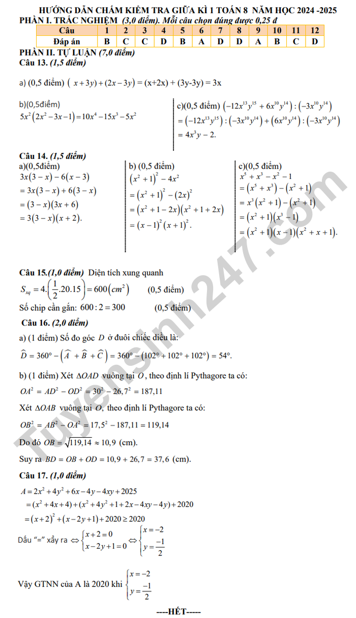 De thi giua ki 1 Toan 8 THCS Phuc Loc 2024 - Co dap an