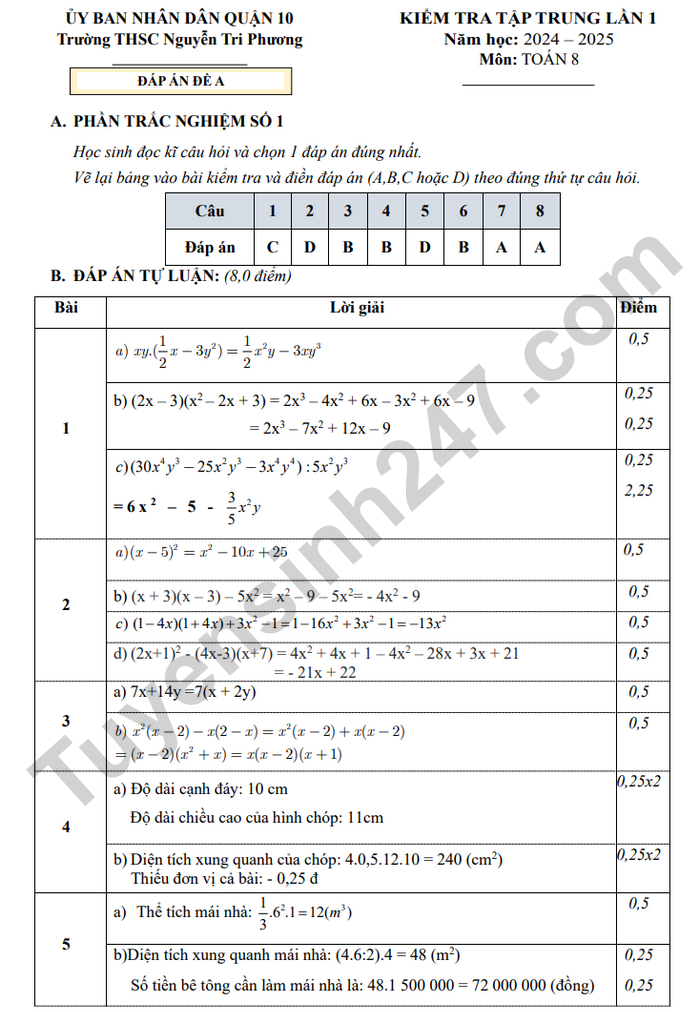 De kiem tra giua ki 1 lop 8 mon Toan 2024 - THCS Nguyen Tri Phuong (co dap an)