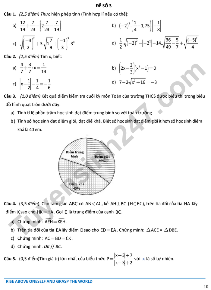 De cuong hoc ki 1 mon Toan lop 7 - Archimedes school 2024