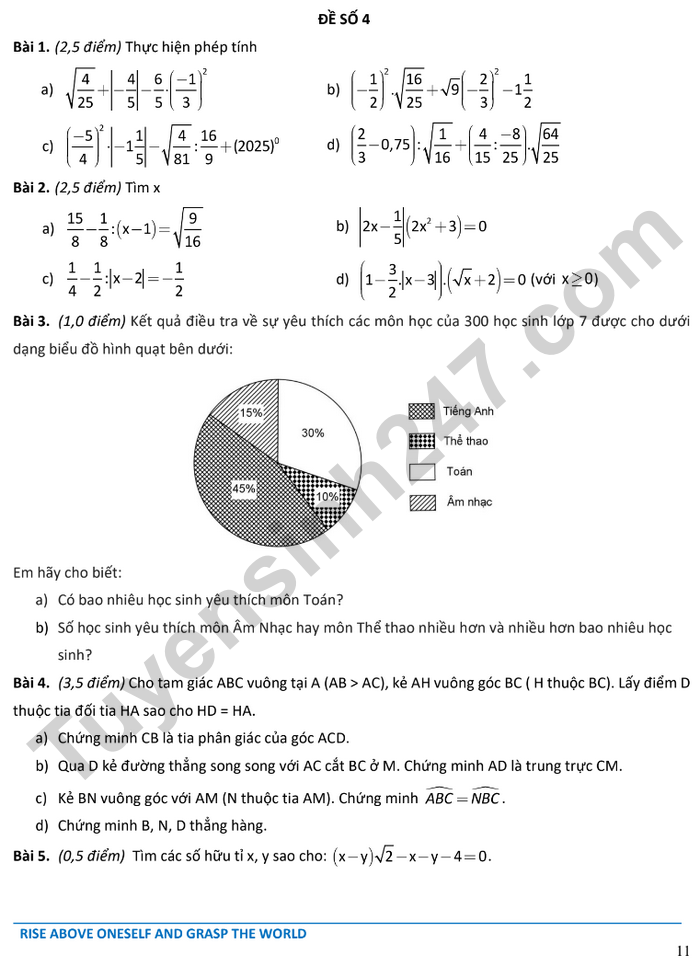 De cuong hoc ki 1 mon Toan lop 7 - Archimedes school 2024