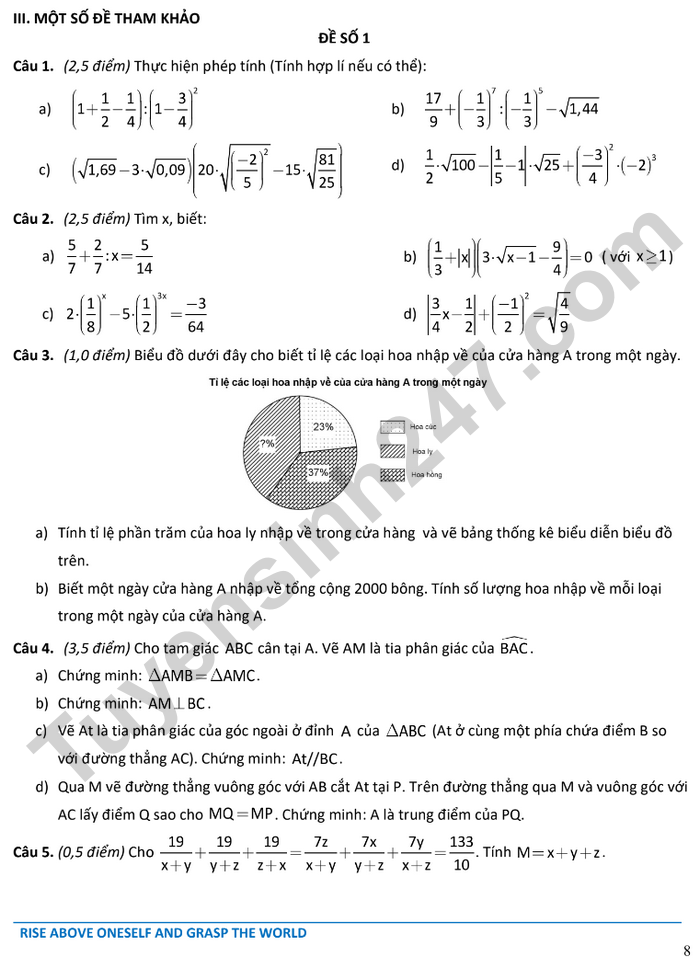 De cuong hoc ki 1 mon Toan lop 7 - Archimedes school 2024