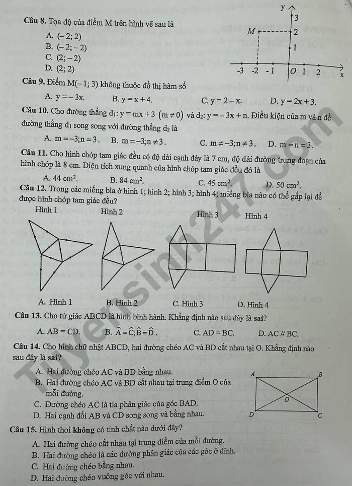 De cuong on tap ki 1 Toan lop 8 THCS Hoang Liet 2024