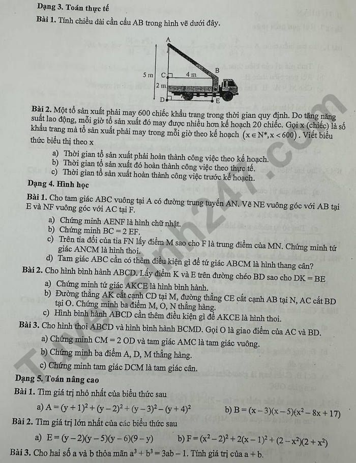 De cuong on tap ki 1 Toan lop 8 THCS Hoang Liet 2024