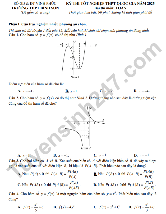 De thi thu mon Toan tot nghiep THPT nam 2025 - THPT Binh Son (co dap an)