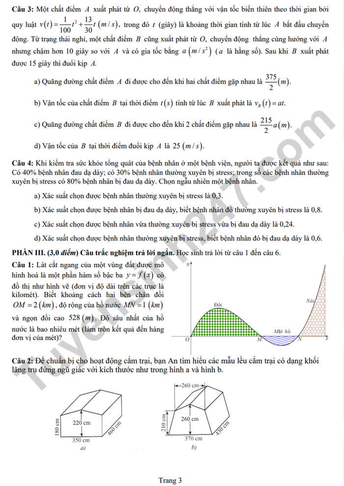 De thi thu tot nghiep THPT 2025 THPT Yen Lac - mon Toan