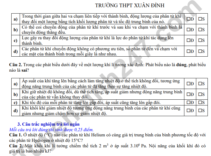 De cuong on tap HK1 mon Ly lop 12 THPT Xuan Dinh 2024