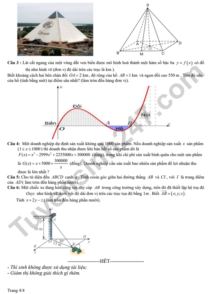 De thi thu tot nghiep THPT 2025 mon Toan - THPT Kinh Mon lan 1