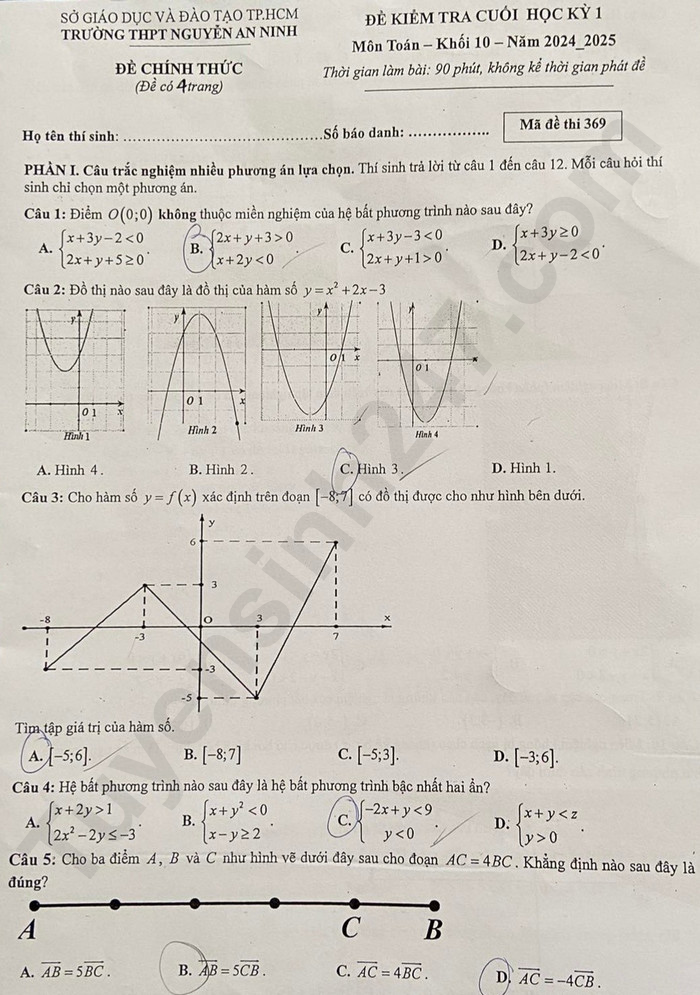 De thi hoc ki 1 mon Toan lop 10 nam 2024 - THPT Nguyen An Ninh