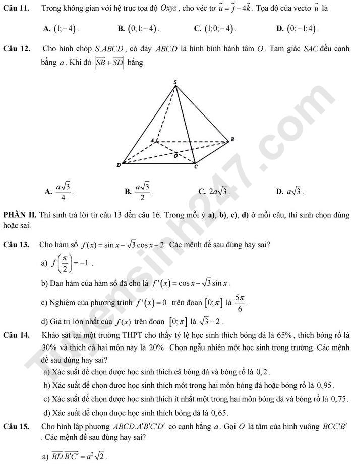 De thi thu tot nghiep THPT 2025 mon Toan - THPT Trieu Son 1 lan 1