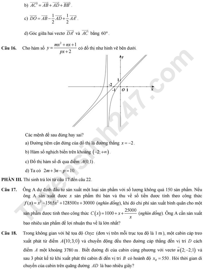 De thi thu tot nghiep THPT 2025 mon Toan - THPT Trieu Son 1 lan 1