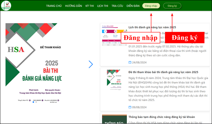 Huong dan dang ky tai khoan thi Danh gia nang luc 2025 DHQG Ha Noi