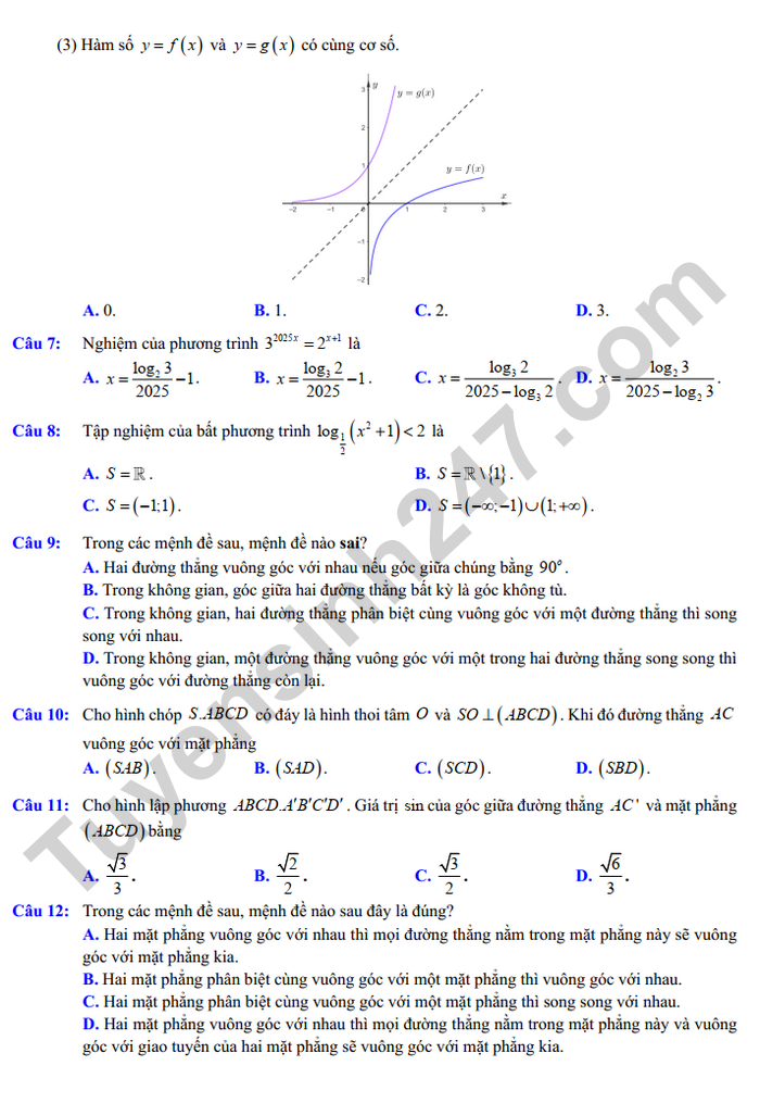 De cuong giua ki 2 nam 2025 mon Toan lop 11 - THPT Viet Duc