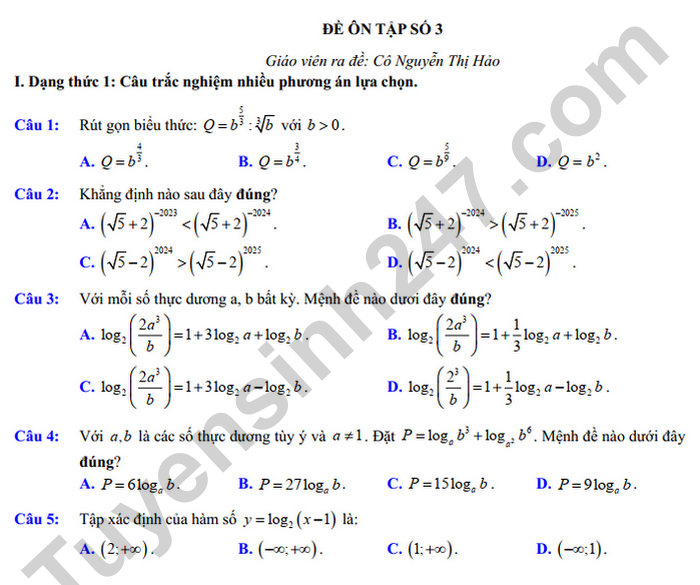 De cuong giua ki 2 nam 2025 mon Toan lop 11 - THPT Viet Duc