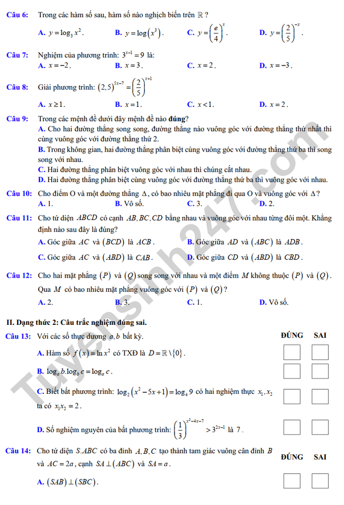 De cuong giua ki 2 nam 2025 mon Toan lop 11 - THPT Viet Duc