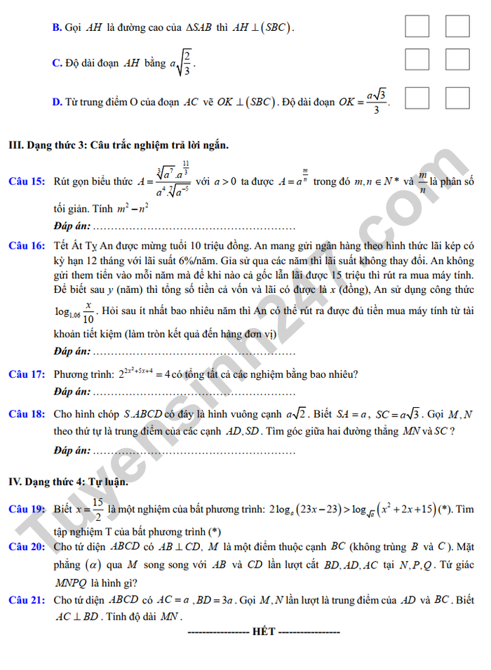 De cuong giua ki 2 nam 2025 mon Toan lop 11 - THPT Viet Duc