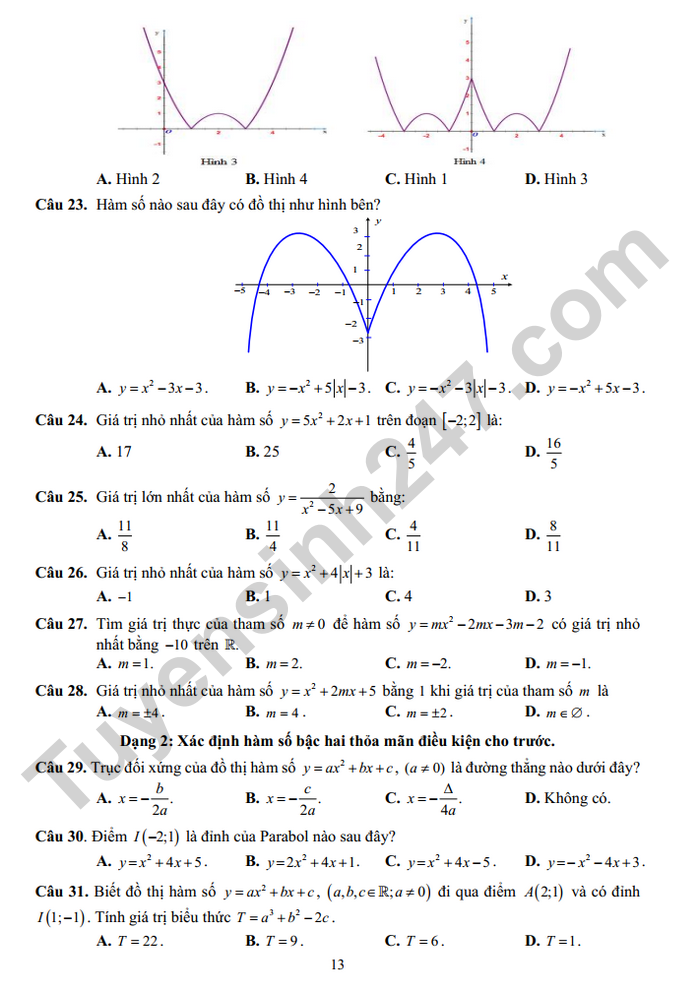 De cuong on tap giua ki 2 nam 2025 mon Toan lop 10 - THPT Yen Hoa