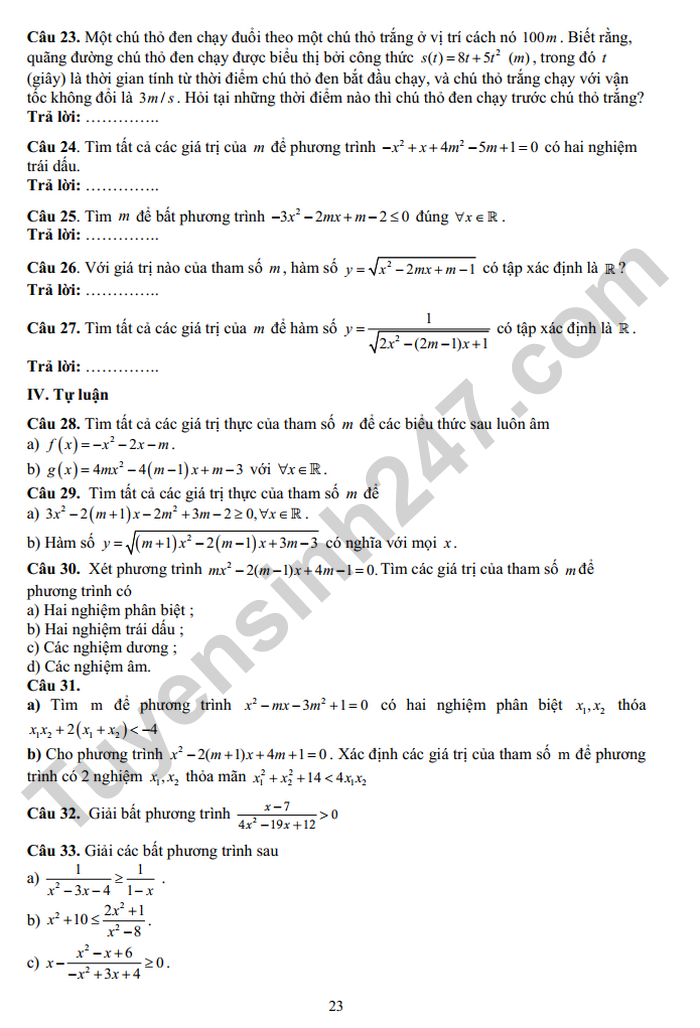 De cuong on tap giua ki 2 nam 2025 mon Toan lop 10 - THPT Yen Hoa