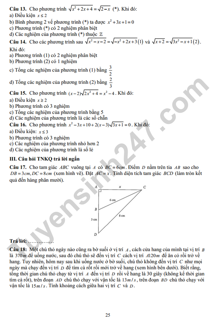 De cuong on tap giua ki 2 nam 2025 mon Toan lop 10 - THPT Yen Hoa