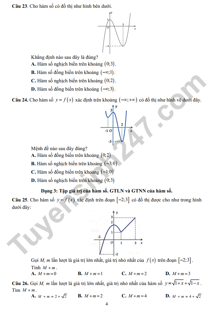 De cuong on tap giua ki 2 nam 2025 mon Toan lop 10 - THPT Yen Hoa