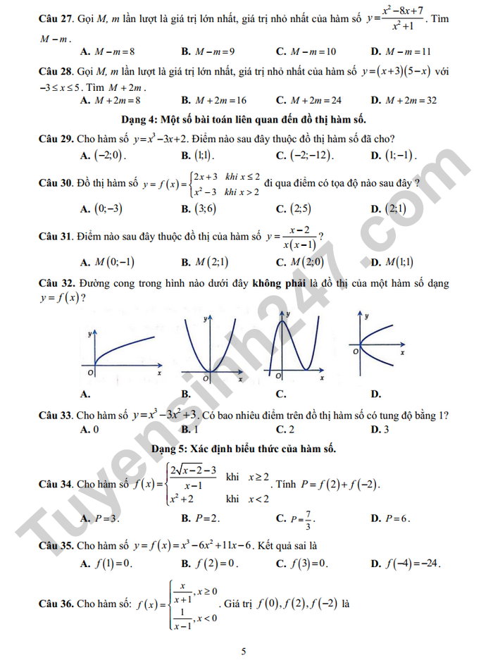 De cuong on tap giua ki 2 nam 2025 mon Toan lop 10 - THPT Yen Hoa