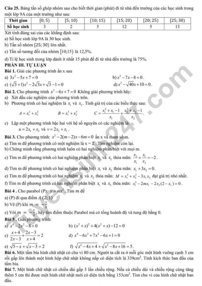 De cuong on tap giua ki 2 lop 9 mon Toan - THCS&THPT Nguyen Tat Thanh 2025