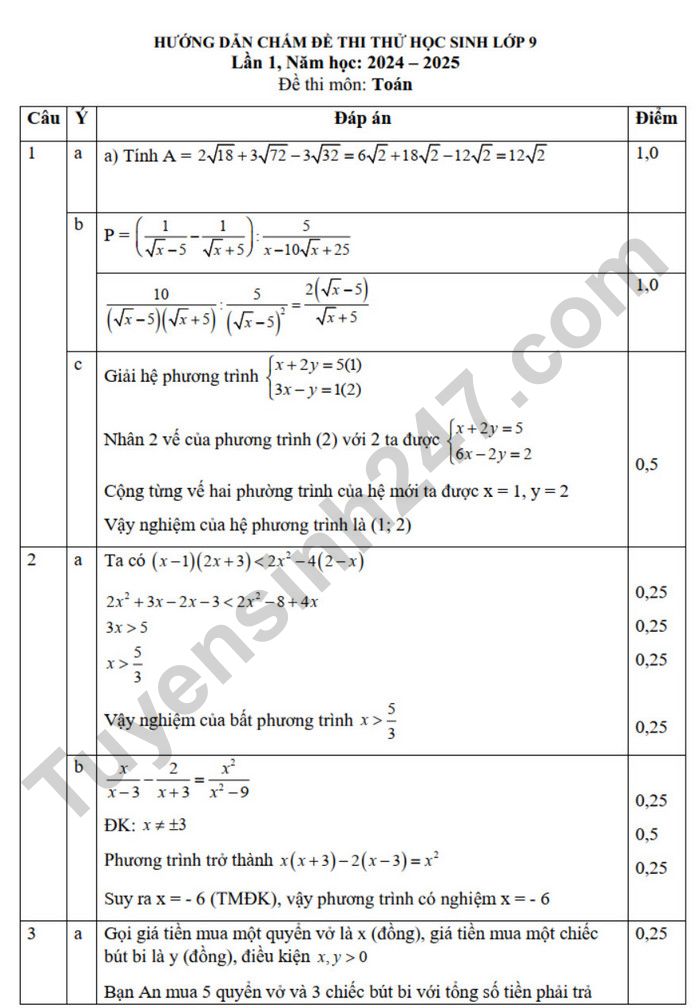 De thi thu vao lop 10 nam 2025 mon Toan - TH&THCS Ho Tung Mau (co dap an)