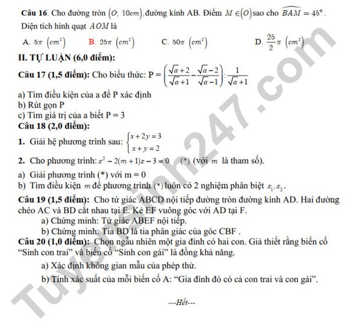 De thi thu vao lop 10 mon Toan nam 2025 - THCS Quang Long (co dap an)