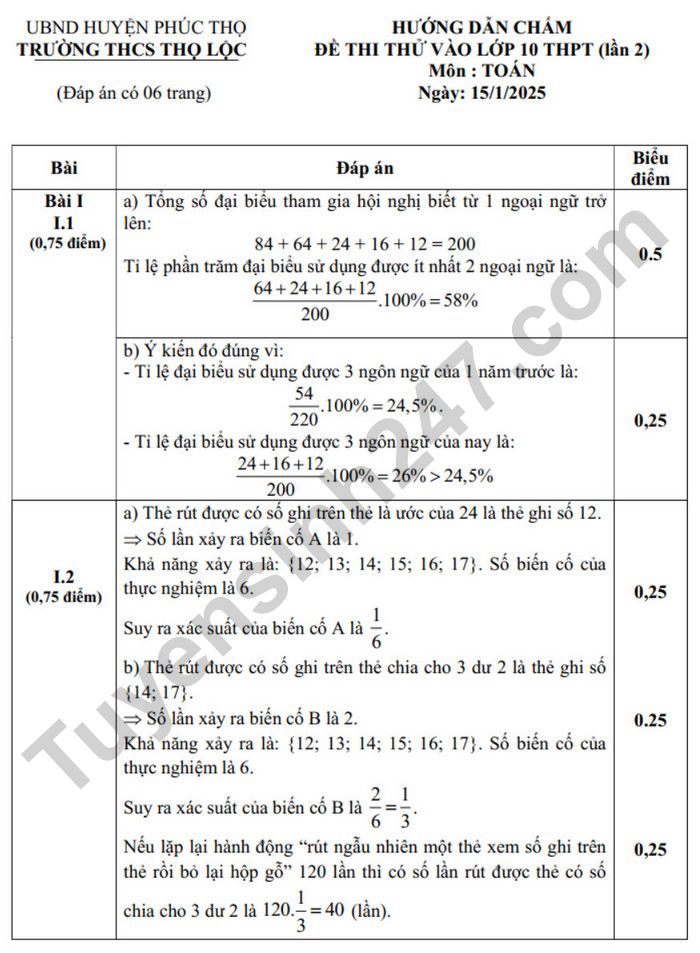 De thi thu mon Toan vao lop 10 - THCS Tho Loc lan 2 nam 2025 (co dap an)