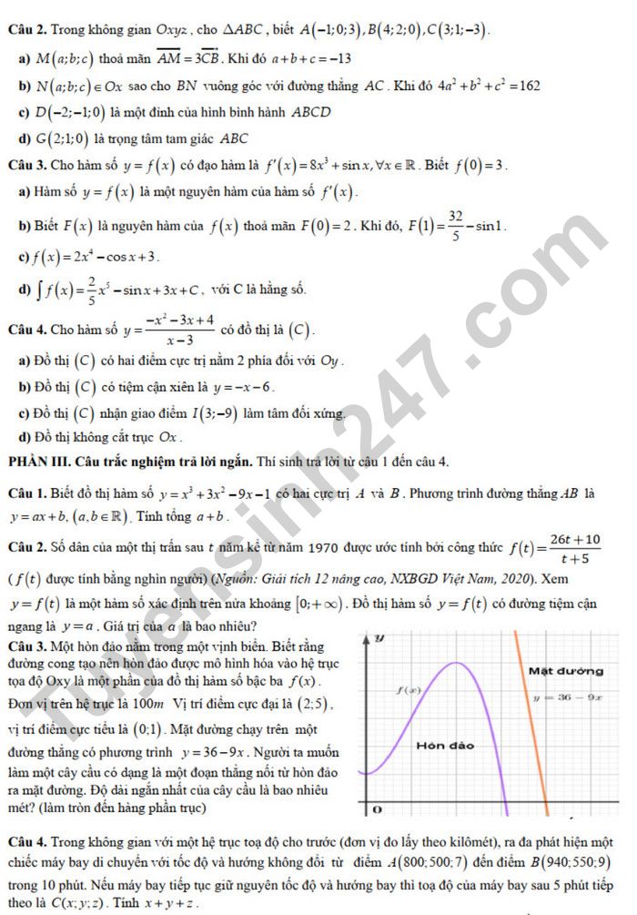 De thi thu tot nghiep THPT 2025 lan 1 mon Toan - THPT Truc Ninh (co dap an)