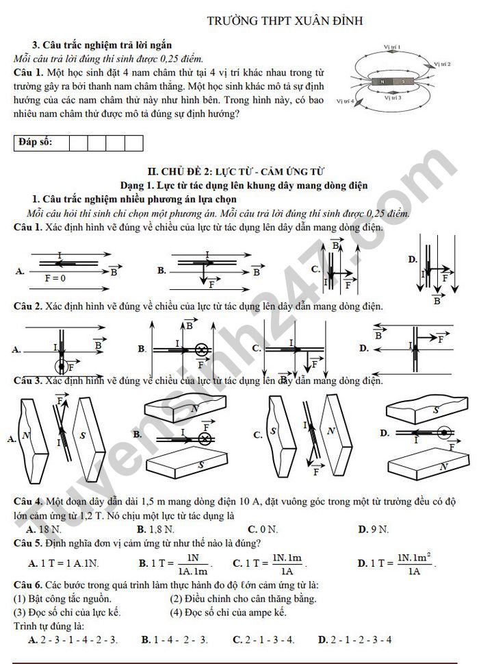 De cuong giua HK2 mon Li 12 - THPT Xuan Dinh 2025