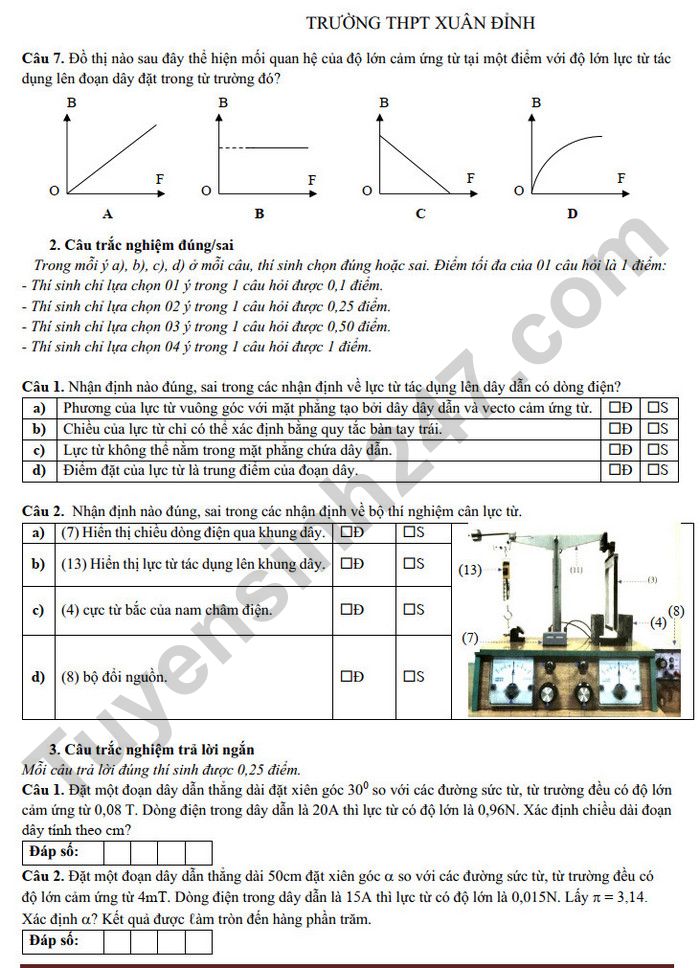 De cuong giua HK2 mon Li 12 - THPT Xuan Dinh 2025