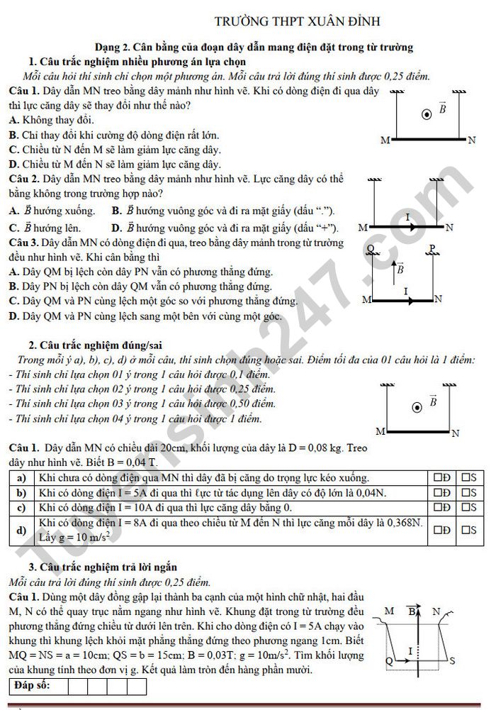 De cuong giua HK2 mon Li 12 - THPT Xuan Dinh 2025