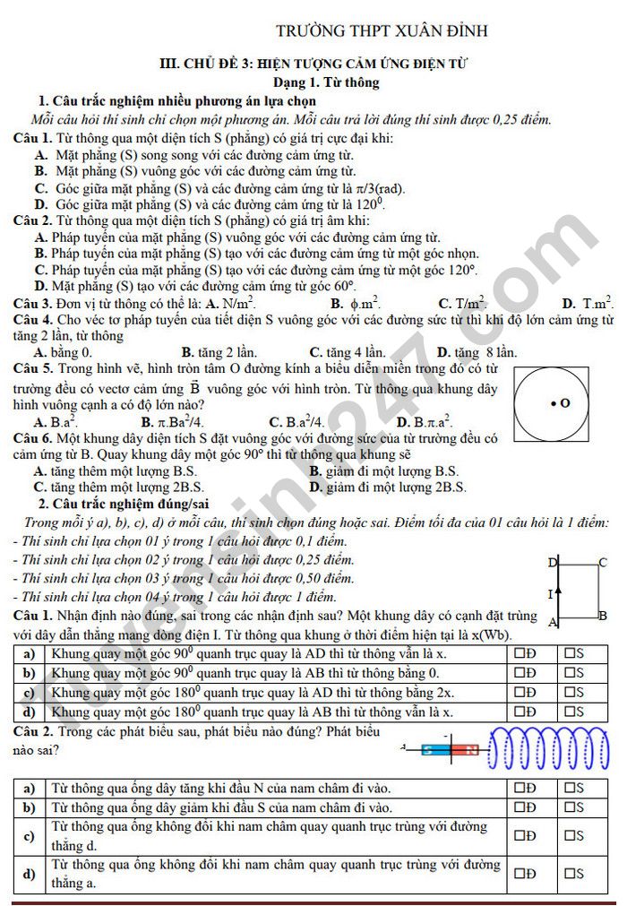 De cuong giua HK2 mon Li 12 - THPT Xuan Dinh 2025