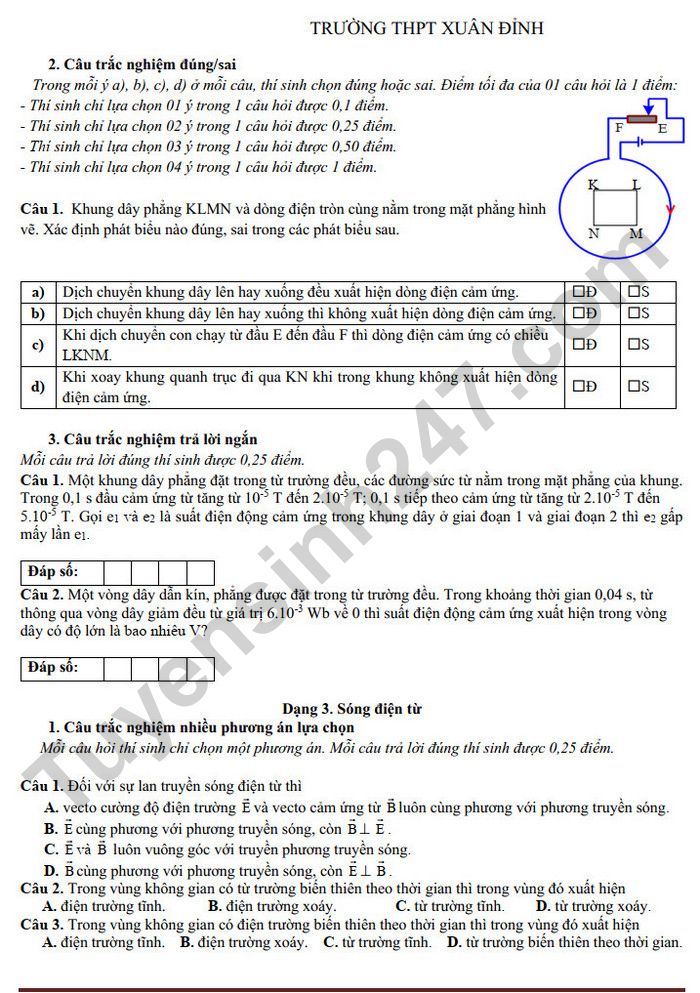 De cuong giua HK2 mon Li 12 - THPT Xuan Dinh 2025