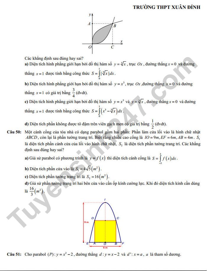 De cuong giua ki 2 lop 12 mon Toan nam 2025 - THPT Xuan Dinh