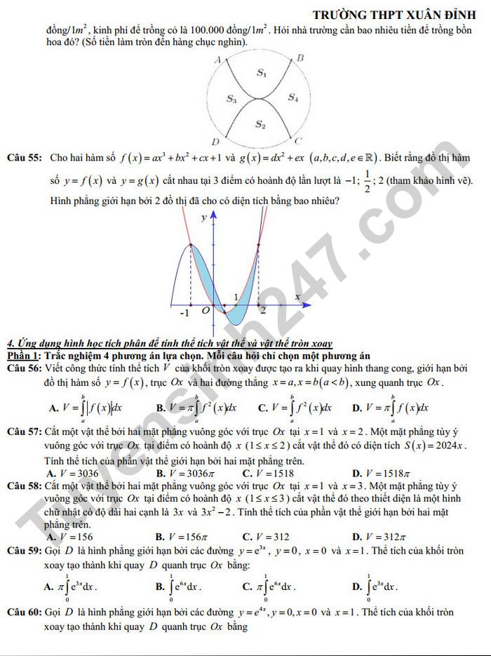 De cuong giua ki 2 lop 12 mon Toan nam 2025 - THPT Xuan Dinh