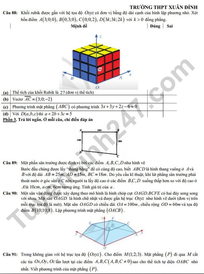 De cuong giua ki 2 lop 12 mon Toan nam 2025 - THPT Xuan Dinh