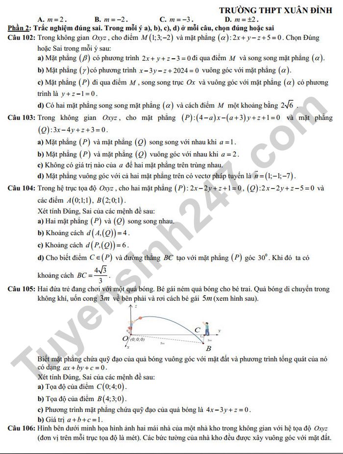 De cuong giua ki 2 lop 12 mon Toan nam 2025 - THPT Xuan Dinh