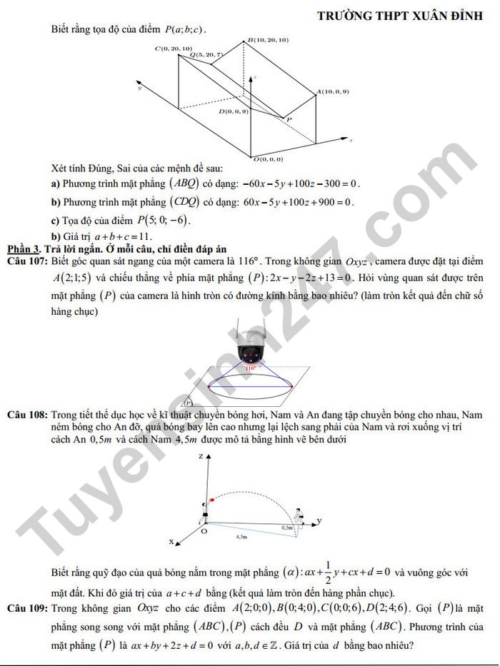 De cuong giua ki 2 lop 12 mon Toan nam 2025 - THPT Xuan Dinh