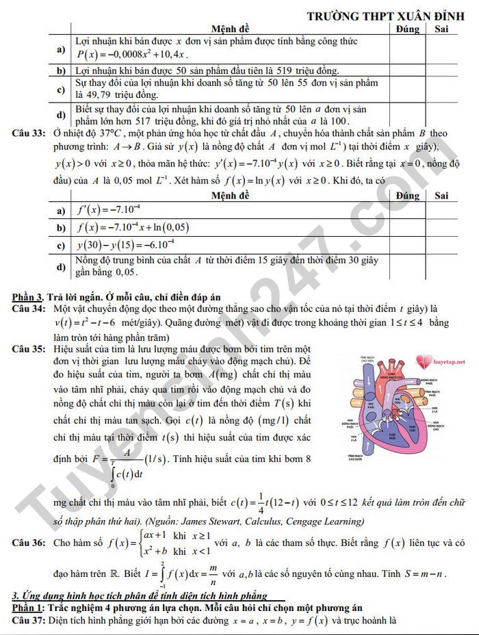 De cuong giua ki 2 lop 12 mon Toan nam 2025 - THPT Xuan Dinh