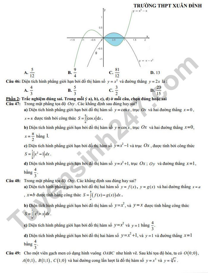 De cuong giua ki 2 lop 12 mon Toan nam 2025 - THPT Xuan Dinh