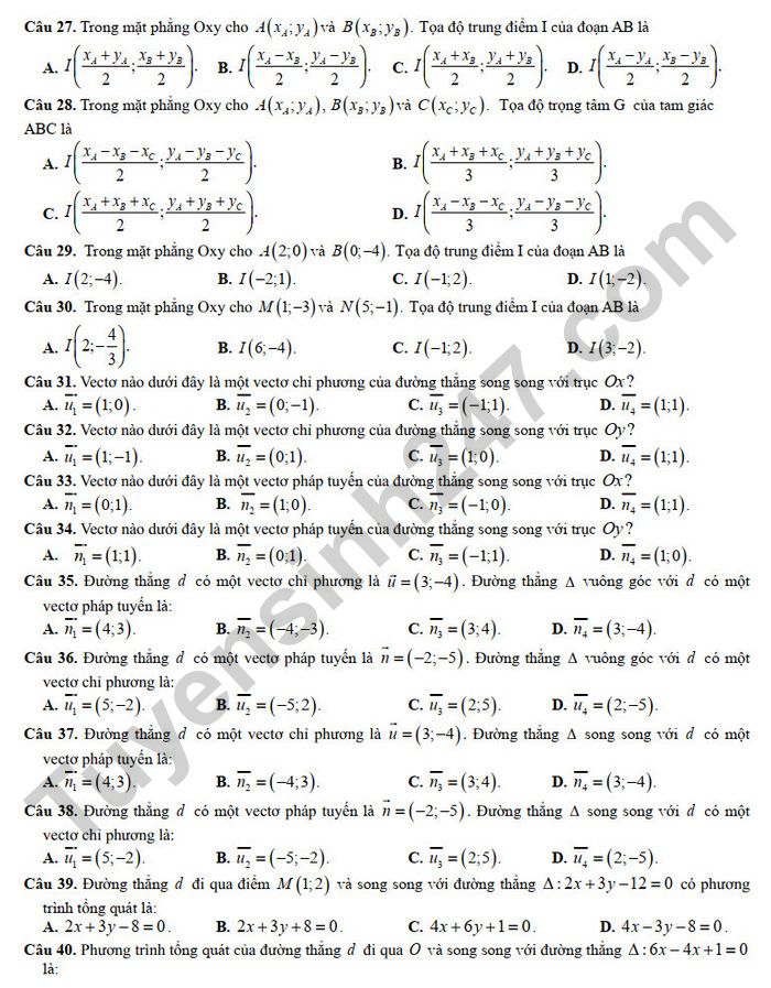 De cuong on tap giua ki 2 mon Toan 10 - THPT Trung Vuong 2025