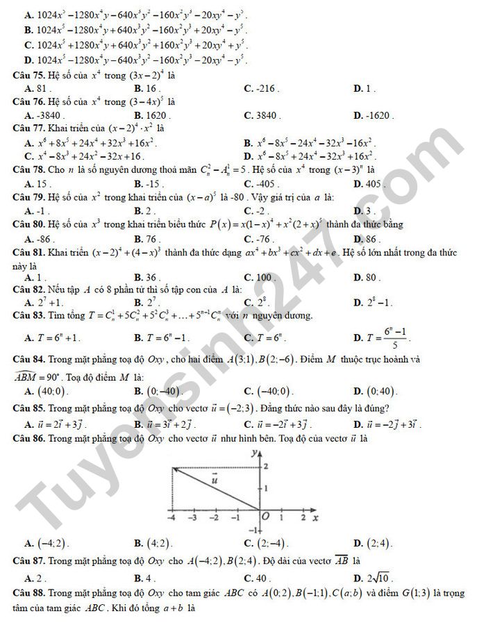 De cuong on tap giua ki 2 mon Toan 10 - THPT Trung Vuong 2025