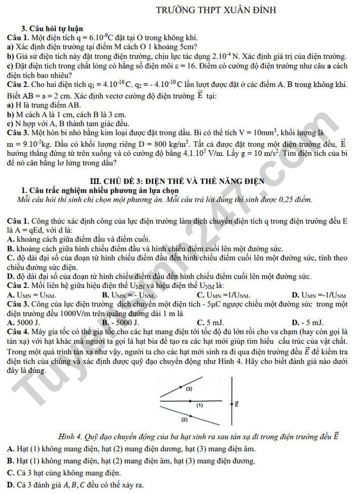 De cuong on tap giua HK2 mon Ly 11 - THPT Xuan Dinh nam 2025