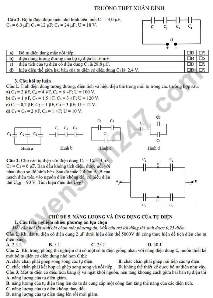 De cuong on tap giua HK2 mon Ly 11 - THPT Xuan Dinh nam 2025