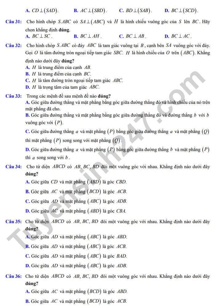 De cuong on tap mon Toan giua ki 2 2025 lop 11 - THPT Duc Trong