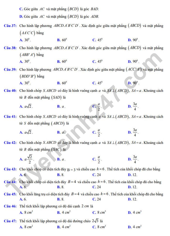 De cuong on tap mon Toan giua ki 2 2025 lop 11 - THPT Duc Trong